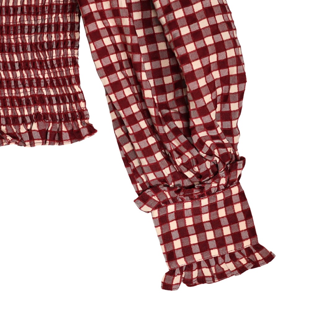 Gingham Smocked Cottagecore Top Womens M Red Textured Puff Sleeve &Merci NWT - Picture 4 of 11
